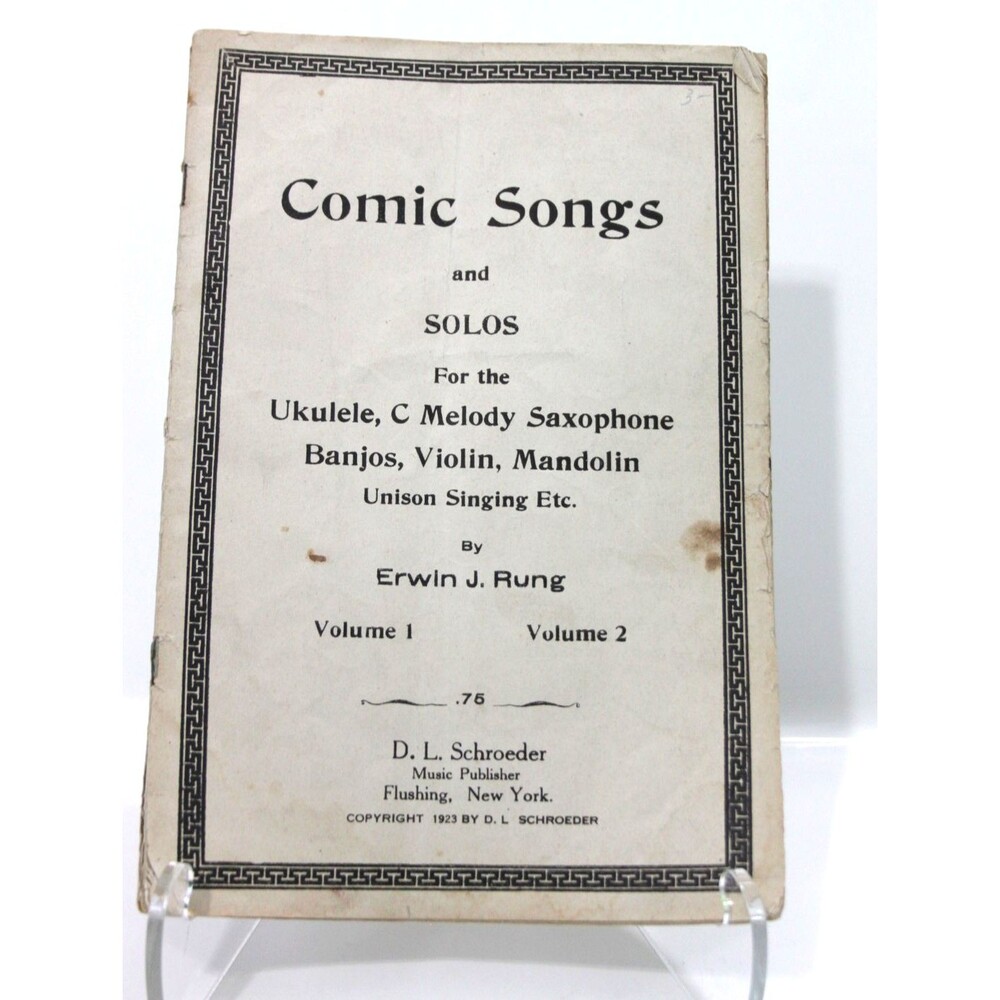 Comic Songs Solos Ukulele C Melody Erwin J Rung Vol 1 2 Schroeder 1923 Vintage